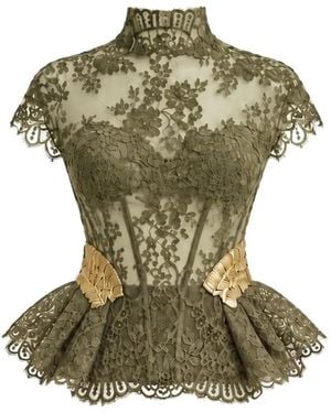 Gemy Maalouf Top Con Peplum Y Capa De Encaje - Verde