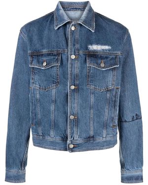 Nick Fouquet Embroidered-Detail Denim Jacket - Blue