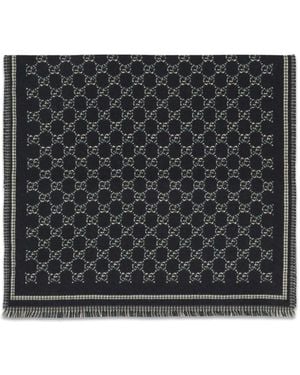 Gucci Gg Jacquard Fringed Scarf - Black