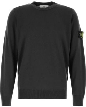 Stone Island Logo-Patch Wool Jumper - Grey