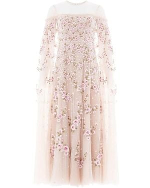 Needle & Thread Crescent Roses Cape-Detail Midi Dress - Pink