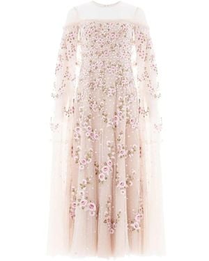 Needle & Thread Crescent Roses Cape-Detail Midi Dress - Pink