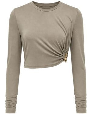 Christopher Esber Bezel Quartz Ruched Long-Sleeve Cropped T-Shirt - Natural