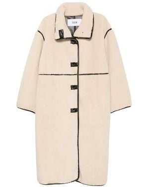 ELEH Contrast-Trim Shearling-Effect Coat - Natural