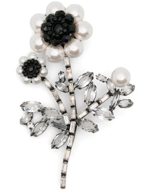 Ermanno Scervino Floral-Motif Crystal-Embellished Brooch - Metallic