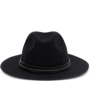 Brunello Cucinelli Leather Monili-Band Fedora Hat - Black