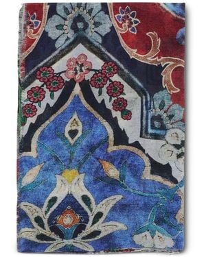 Faliero Sarti Floral-Print Fringed Scarf - Blu