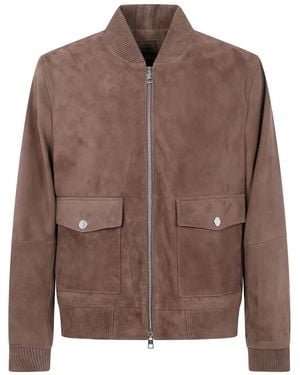 Michael Kors Ribbed-Cuff Suede Bomber Jacket - Brown