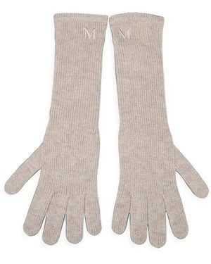Max Mara Ribbed-Knit Logo-Embroidered Gloves - White