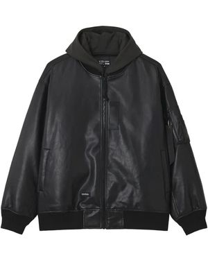 Izzue Hooded Faux-Leather Jacket - Black