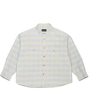 Mainless Flap Pockets Plaid Shirt - White