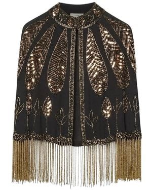 forte_forte Sequin-Embellished Fringed Cape - Black