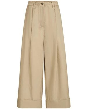 Brunello Cucinelli Techno Cotton Poplin Boxy Pleated Trousers With Monili - Natural