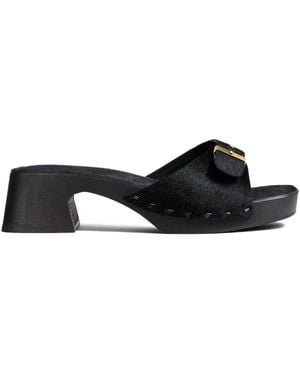 KHAITE Britt Clog Haircalf Buckle Mules - Black