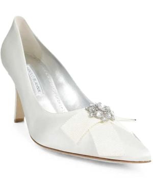 Manolo Blahnik Crystal-Embellished Bow Heeled Pumps - White