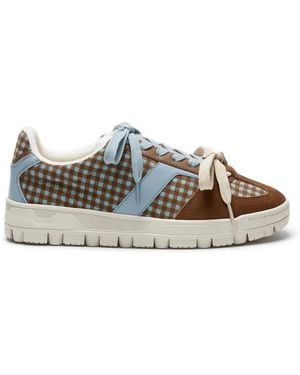 LILI CURIA Colette Lace-Up Checked Trainers - Brown