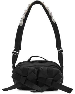 Simone Rocha Bow-Embellished Faux-Pearl Shoulder Bag - Black