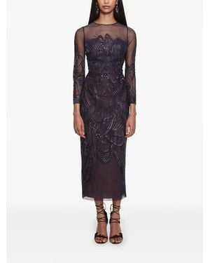 Marchesa Vestido midi Winged Symphony - Azul