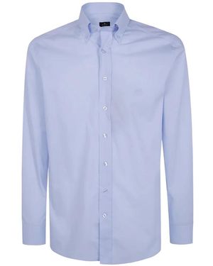Etro Pegasus-Embroidered Button-Down Shirt - Blue