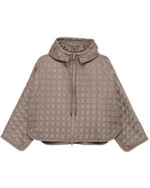 Moncler Hooded Square-Quilted Padded Cape - Brown