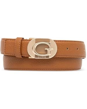 Guess Logo-Plaque Pebbled Belt - White