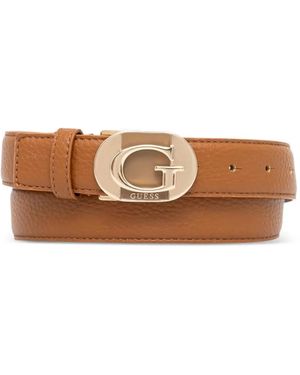 Guess Logo-Plaque Pebbled Belt - White
