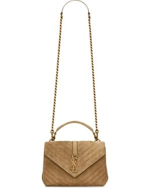 Saint Laurent Medium University Quilted Suede Shoulder Bag - Natural