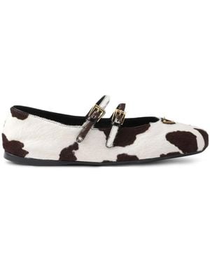 Prada Ballerina's Met Koeienprint - Wit