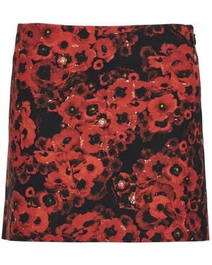 Roberto Cavalli Floral-Print Zip-Fastening Mini Skirt - Red