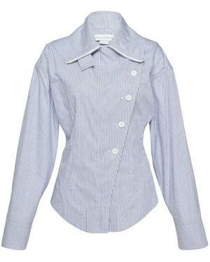 Stella McCartney Striped Asymmetric-Fastening Utility Fitted Jacket - Blue