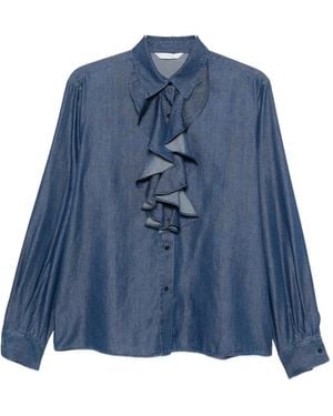 Xacus Beth Ruffled Long-Sleeve Shirt - Blue