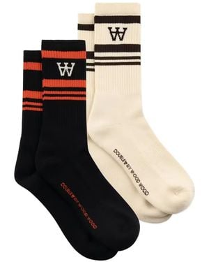 WOOD WOOD Ryder Striped Logo Socks (Set Of Two) - Black