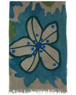 Exquisite J Floral-Pattern Fringed Scarf - Green
