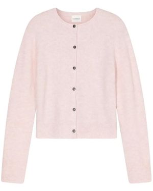 Closed Cardigan Boutonné À Col Rond - Pink