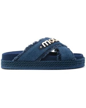 Mou Logo-Lettering Denim Slides - Blue