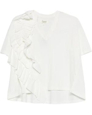 Psophia Ruffled V-Neck T-Shirt - White