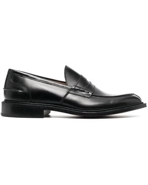 Tricker's Almond Toe Leather Loafers - Black
