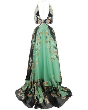 Roberto Cavalli Kimono Print Silk Maxi Dress - Green