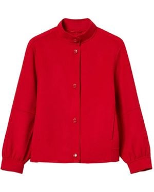 Twinset High-Neck Balloon-Sleeve Bomber Jacket - Red