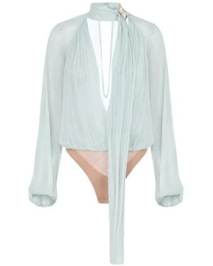 Elisabetta Franchi Crêponne Pussy-Bow Bodysuit - Blue