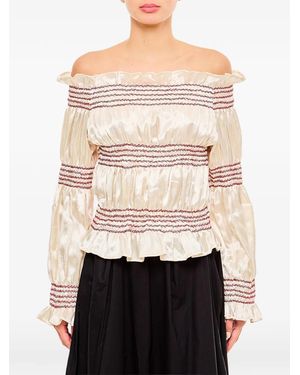 Tigra Tigra Ruffled Smocked Top - Natural