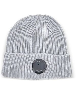 C.P. Company Mini Lens Detail Wool Beanie With Stretch Knit Cuff - Gray