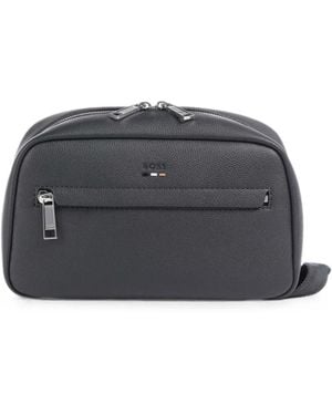 BOSS Trousse De Toilette En Cuir À Logo - Grey