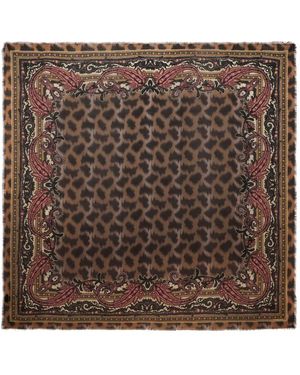 Etro Wool Shawl With Animal Motif - Brown