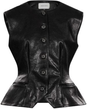 Magda Butrym Peplum-Hem Leather Gilet - Black