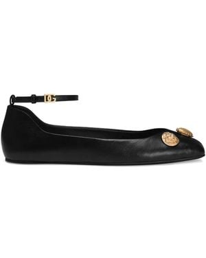 Dolce & Gabbana Leather Ballet Flats With Embroidery - Black