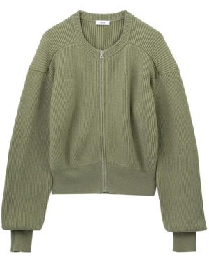 Rier Ribbed-Knit Zip-Up Cardigan - Green