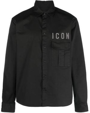 DSquared² Slogan-Embellished Long-Sleeve Shirt - Black