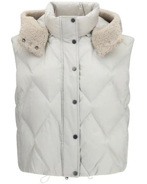 Brunello Cucinelli Padded Shearling-Trim Gilet - White