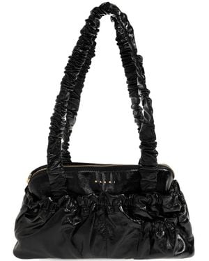 Marni Ruched Leather Shoulder Bag - Black